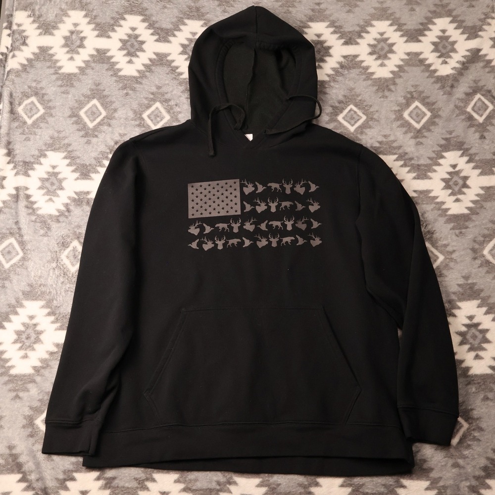 Columbia PHG Black American Flag Deer Duck Hunting Hoodie Mens XL